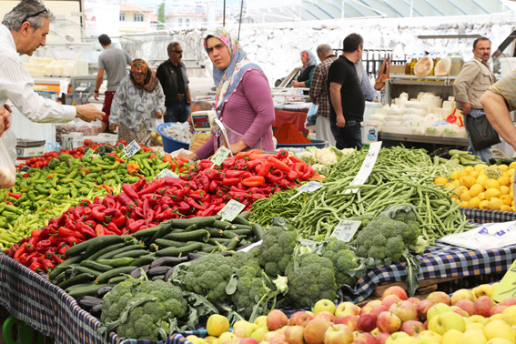 Colourful fruit and vegetables at Turkish market