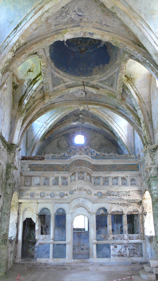 Ruins of a Kayakoy church interior