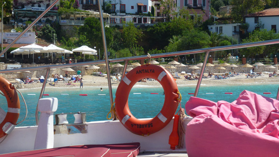 Kalkan beach as seen from onboard a traditional Turkish gulet
